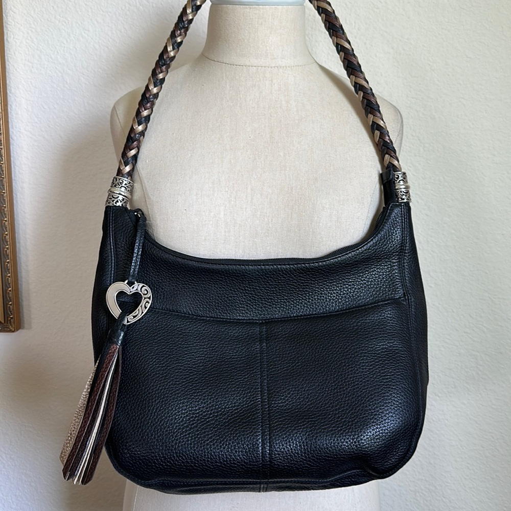 Brighton Barbados black leather braided strap shoulder bag